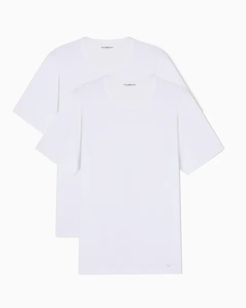 Emporio Armani T-Shirt Girocollo da Uomo in Puro Cotone, Confezione da 2, Colore Bianco, L