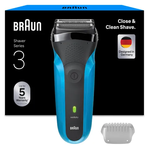 Braun Serie 3 Rasoio Elettrico Barba, Wet&Dry, Regolabarba Uomo, Rasoio Barba, 3 Lame