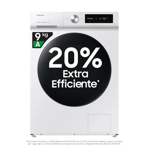 Samsung Lavatrice Bespoke AI WW90DB7U34GW/U3, Libera Installazione, 9 Kg, 1400 RPM, Wifi