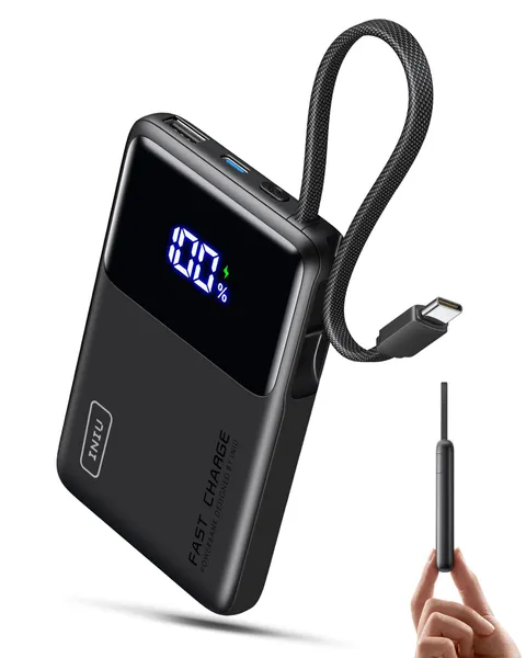 INIU Power Bank, 10000mAh Ultra Sottile 45W Ricarica Rapida Powerbank con Cavo USB C