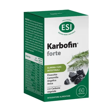 ESI, Karbofin Forte, Integratore Carbone Vegetale Gonfiore, Elimina i Gas Intestinali e