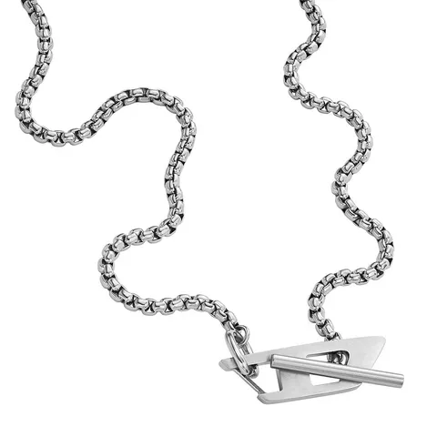 Diesel Collana da uomo in acciaio inossidabile con chiusura a T-bar, Argento chiaro