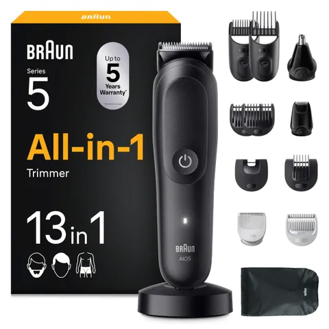 Braun Rifinitore All-in-One Series 5, Rasoio Elettrico Barba E Capelli 13In1, Taglia Peli