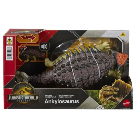 Mattel Jurassic World La Rinascita Anchilosauro Ruggito Selvaggio, action figure snodata