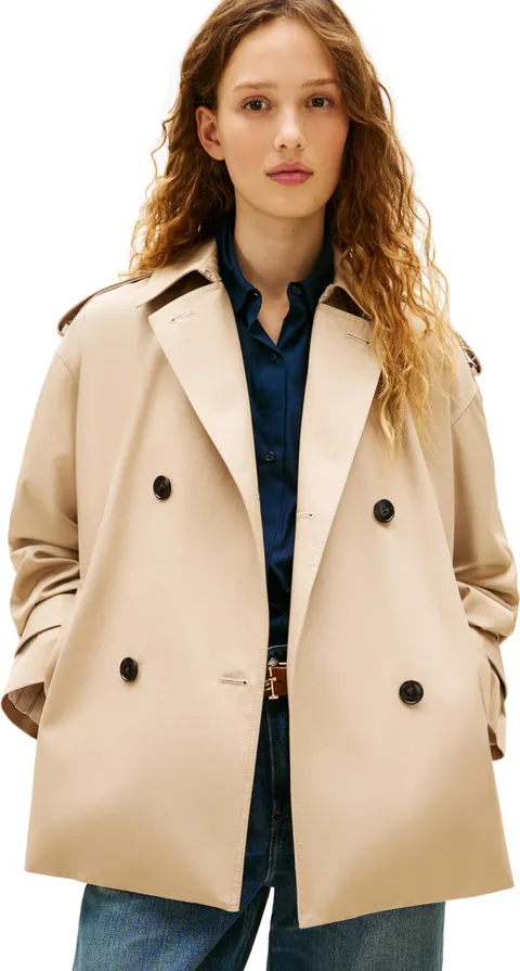 Tommy Hilfiger Donna Trench Cotton Corto, Beige (Beige), XL