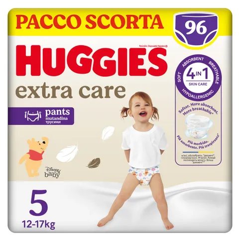 Huggies Extra Care Mutandina,Pannolini Mutandina Taglia 5 (12-17 Kg), Ultra Assorbenti, Design Disney, 96 Pz
