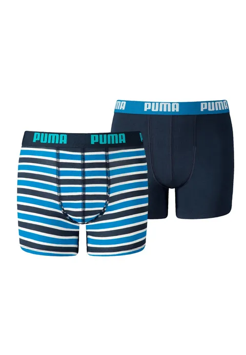 PUMA Everyday Striped Boxers 2P, Biancheria Intima, Bambini e ragazzi, Blue/White, 134-140