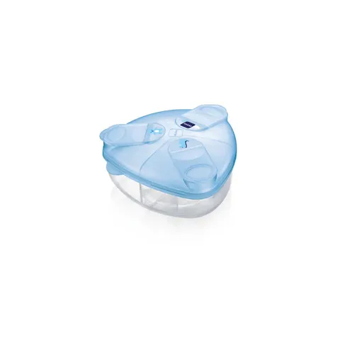 MAM Milk Box, Porta latte in polvere per neonati con 3 scomparti da 40 g, Contenitore latte in polvere antigoccia lavabile in lavastoviglie, Neonato accessori utili per lista nascita bebè, Azzurro