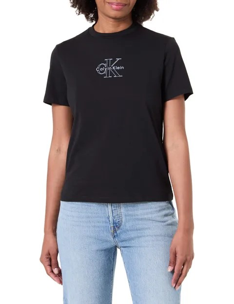 Calvin Klein Donna T-Shirt Maniche Corte Classic Fit Tee in Cotone, Nero (Black), XS