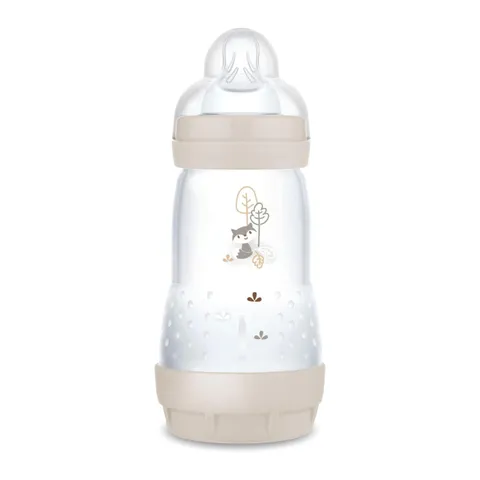 MAM Biberon Easy Start 260 ml, Biberon anticolica per allattamento misto, Riduce le bolle d'aria e il rischio di coliche, Accessori neonati 2+ mesi autosterilizzanti e con tettarella misura 2, Beige