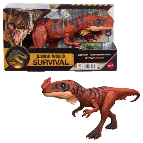 Mattel Jurassic World - Afrovenator Ruggito Selvaggio, dinosauro snodabile con mandibola
