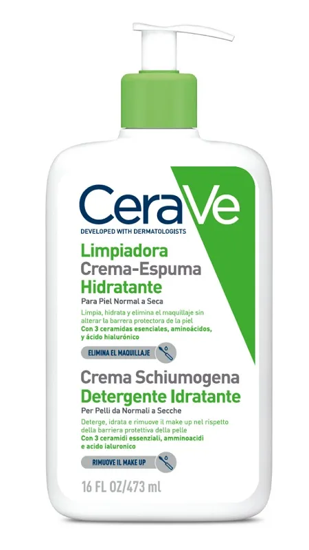 CeraVe Gel detergente crema idratante per pelle normale a secca, rimuove trucco, sporco e