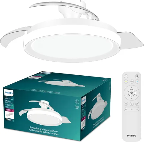 Philips Bliss Ventilatore a Soffitto con Pale Retrattili e Lampadina LED, 3 Pale, Pala