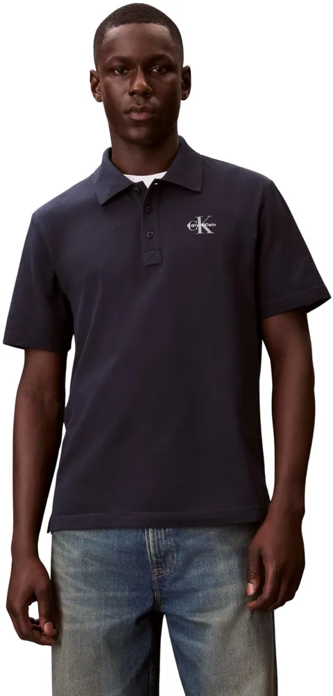 Calvin Klein Uomo Maglietta Polo Maniche Corte Easy Monologo con Chiusura a Bottoni, Blu