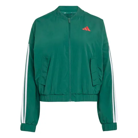 adidas Femme Essentials 3-Stripes Woven Windbreaker, team dark green/white, L
