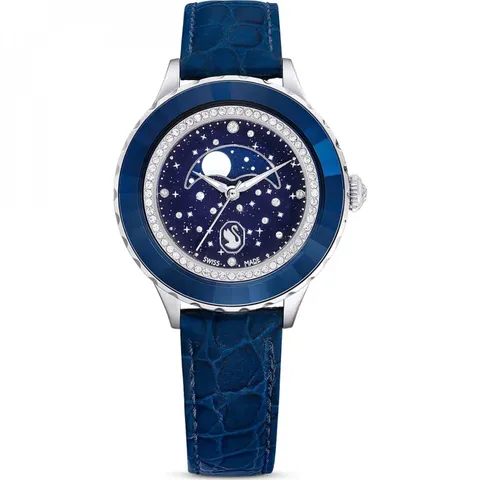 Swarovski Orologio Octea Moon, Fabbricato in Svizzera, Luna, Cinturino in pelle, Blu