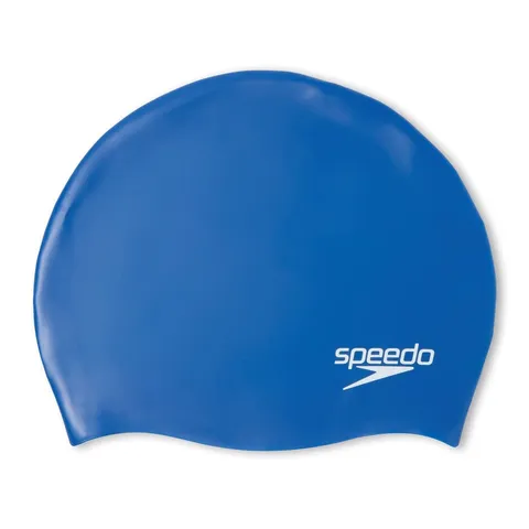 Speedo Junior Plain Moulded Silicone Swimming Cap | Dry Hair | Kids Swim, Blue, One Size