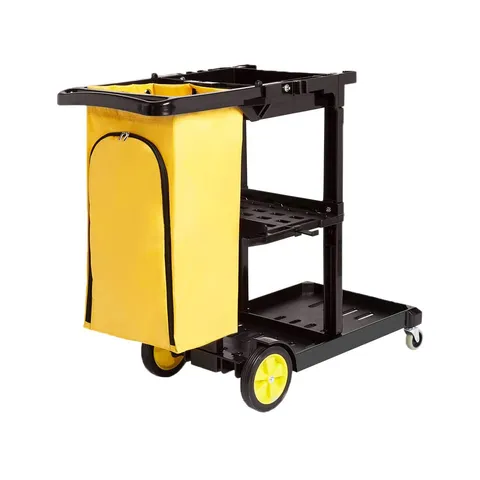 Amazon Basics Carrello per pulizia,con sacco con zip, 2 Ripiani, Bianco