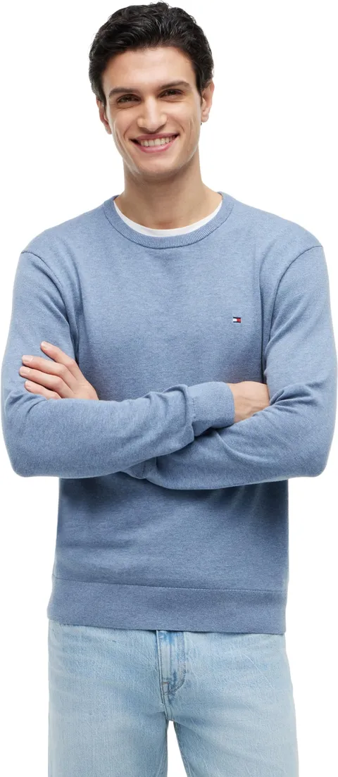 Tommy Hilfiger Uomo Pullover Essential Cotton con Scollo Rotondo, Blu (Brisk Blue