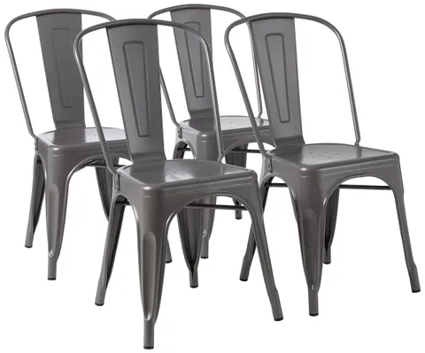 Amazon Basics confezione da 4 sedie da pranzo in metallo con schienale, impilabili, per