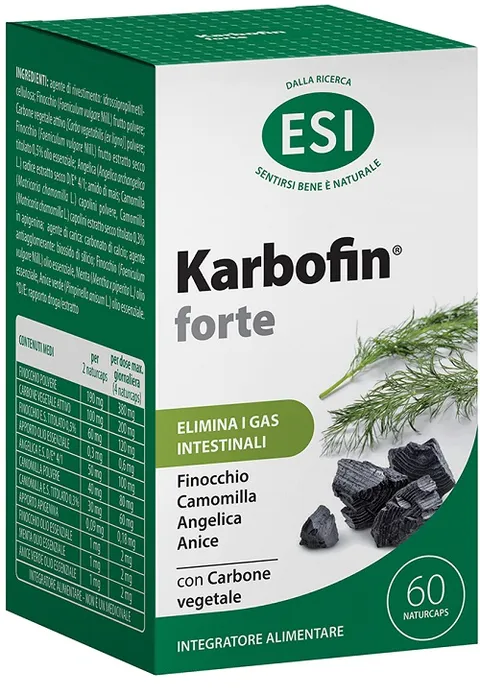 ESI, Karbofin Forte, Integratore Carbone Vegetale Gonfiore, Elimina i Gas Intestinali e