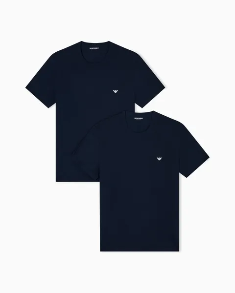 Emporio Armani Man's Core Logoband - T-Shirt Girocollo da Uomo, Confezione da 2, Blu, M