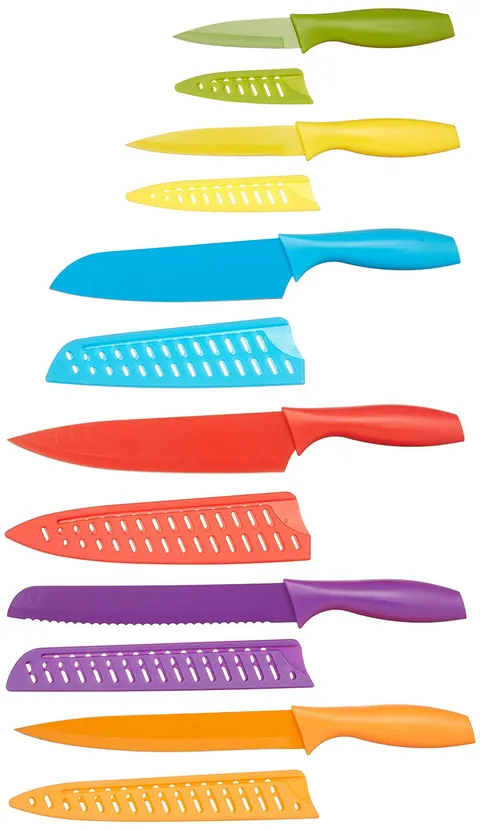 Amazon Basics Set di coltelli Colorati, 12 Pezzi, Assortito