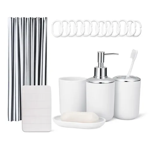 Amazon Basics Set Accessori Bagno: Tenda Doccia con Ganci, Tappetino Bagno in Memory