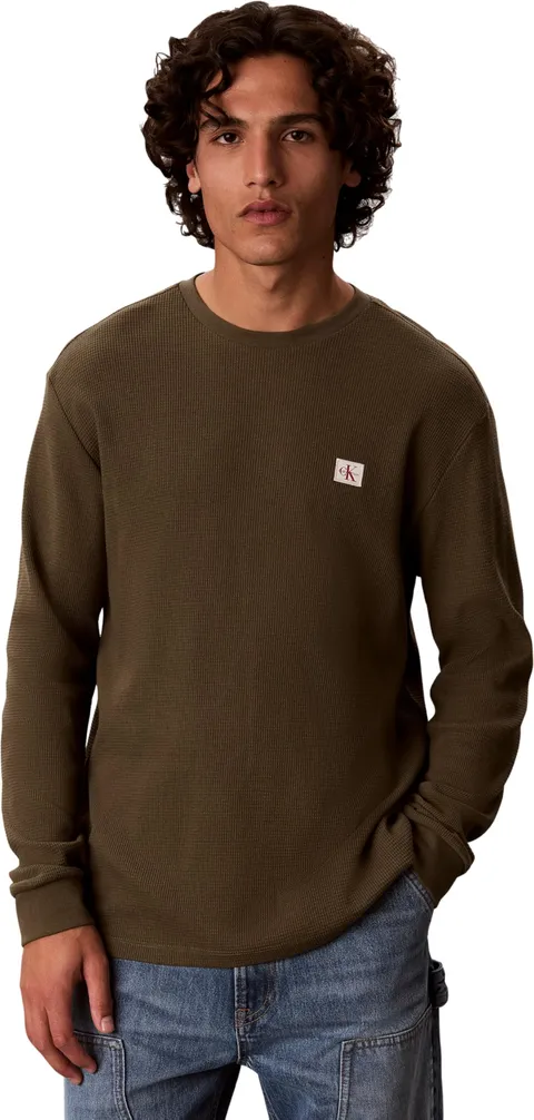 Calvin Klein LS Waffle Badge Crewnk Tee Lv040em217 - Maglietta da Uomo (Confezione da 1)