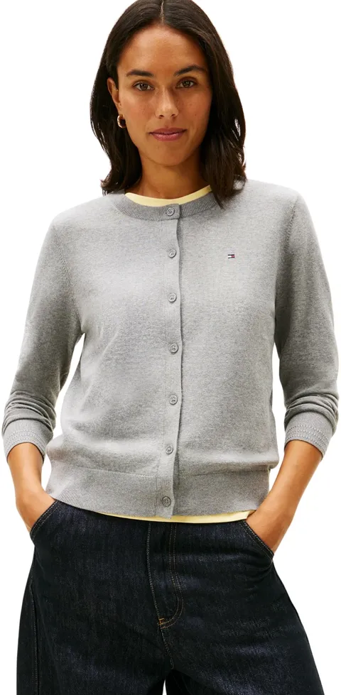 Tommy Hilfiger Co Jersey Stitch Cardigan Ww0Ww42370, Cardigan, Donna, Grigio (Med Heather