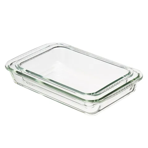 Amazon Basics Rettangolare Pirofile in vetro, set da 2 pezzi, 1 x 2,2 l, 1 x 3 l