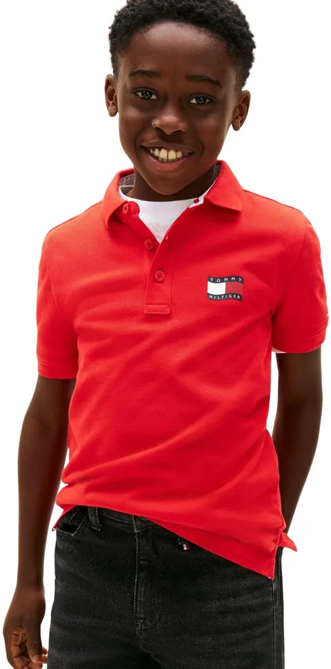 Tommy Hilfiger Polo Bambino Bandiera Ondulata Ithica Placket SS KB0KB10227 Polo Rossa (Rapid Red), 5 Anni