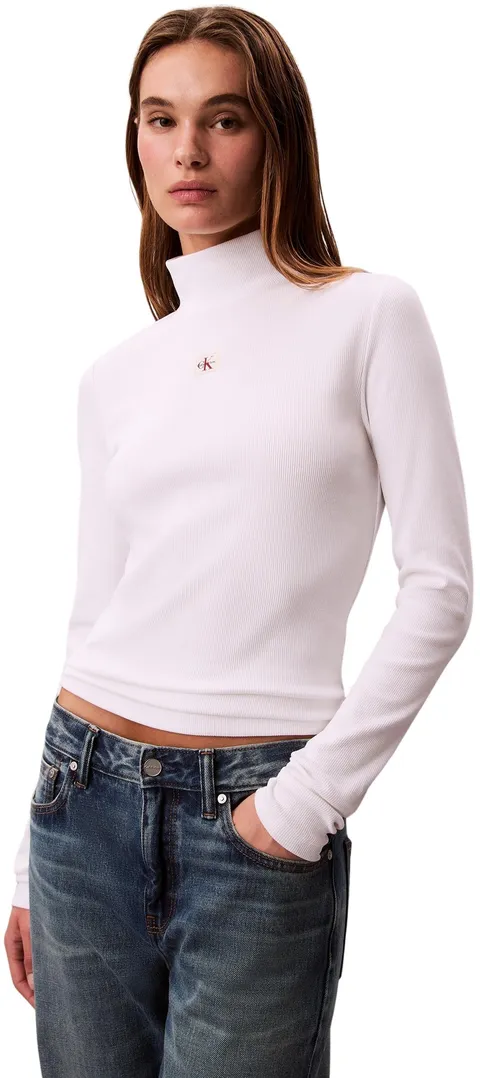 Calvin Klein Donna Maglietta Maniche Lunghe Woven Turtleneck con Collo Alto, Bianco (Brilliant White), XL