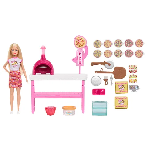 Barbie - Pizzeria, set con bambola bionda e 25 accessori a tema pizza tra cui teglia