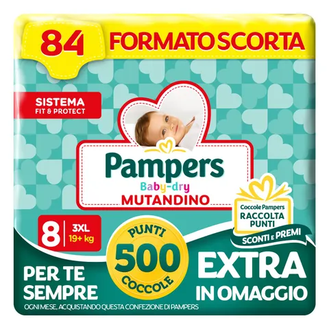Pampers Baby Dry Mutandino 3XL, Taglia 8 (19+ kg), 84 Pannolini Bambino