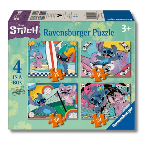 Ravensburger - Puzzle Bambini 3 Anni 4 in a box, Disney Stitch - Puzzle 3 Anni