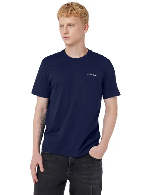 Calvin Klein T-Shirt Girocollo da Uomo con Micro Logo SS LV04LC255G, Blu (Zaffiro Scuro)
