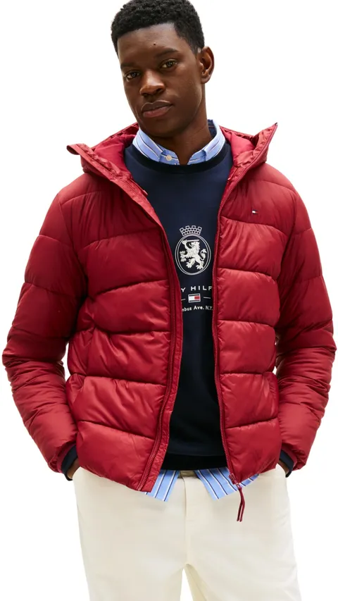 Tommy Hilfiger Uomo Piumino Mid Weight con Cappuccio, Rosso (Regatta Red), S