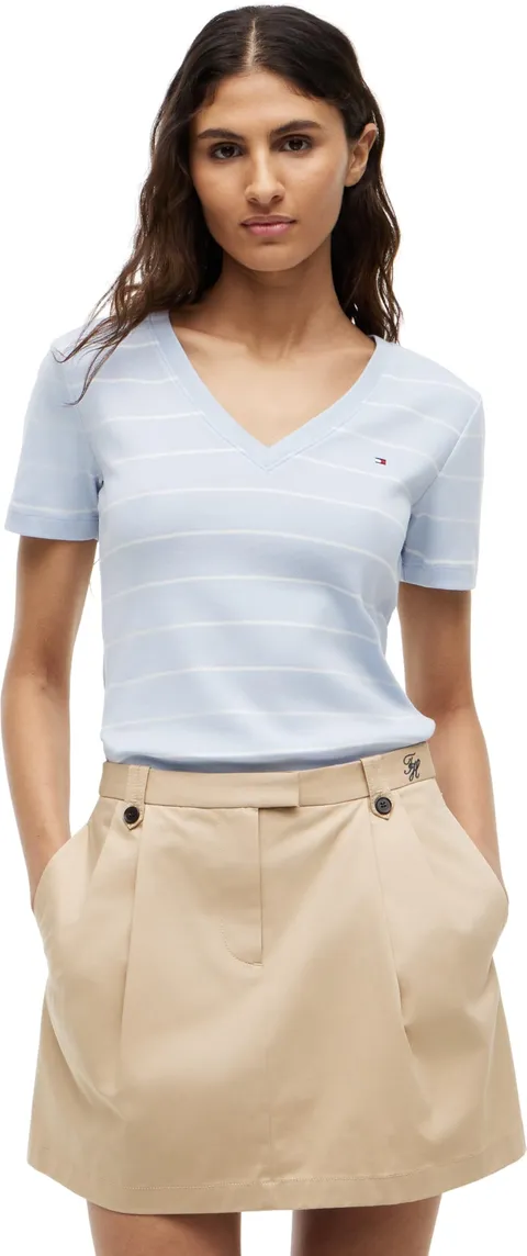 Tommy Hilfiger Maglietta a Maniche Corte da Donna New Slim Cody con Scollo a V, Bianco