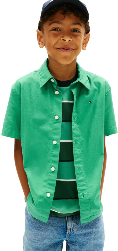 Tommy Hilfiger Camicia Oxford Stretch Bambino SS KB0KB09554 Camicie, Verde (Bahama Green), 8 Anni