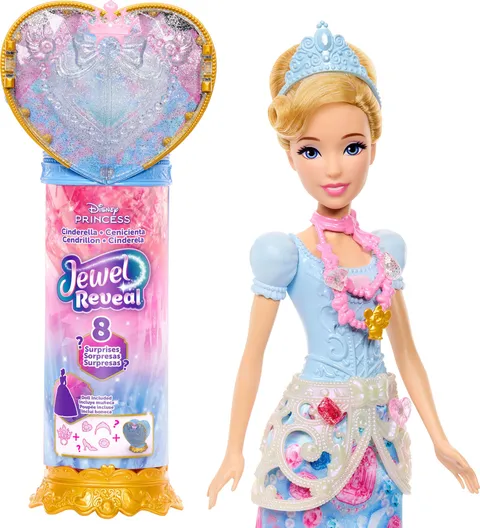 Mattel Disney Princess - Cenerentola Jewel Reveal, bambola ispirata al film con 9