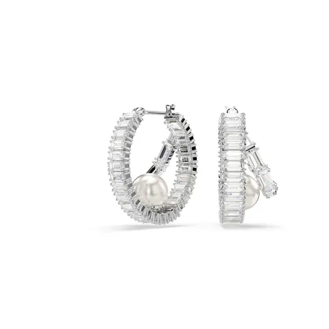 Swarovski Orecchini a cerchio Ariana Grande x Swarovski, Crystal Pearl, taglio Baguette
