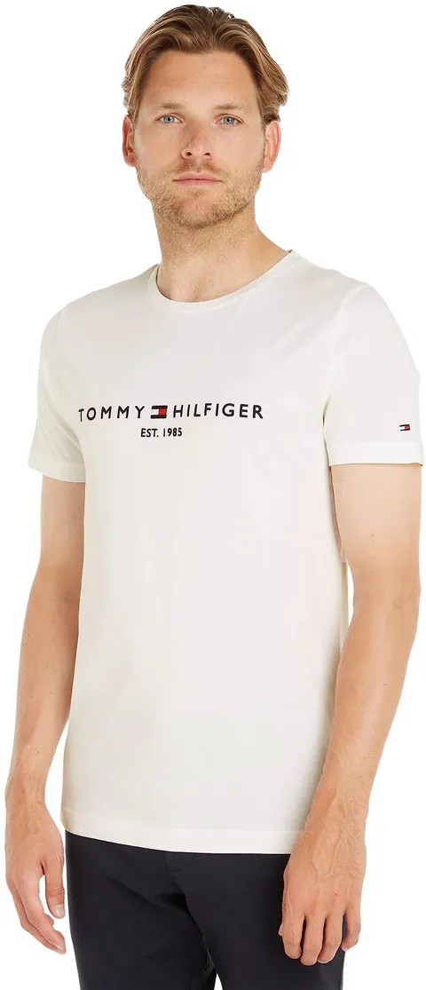Tommy Hilfiger Uomo T-Shirt Maniche Corte Core Tommy Logo Scollo Rotondo, Bianco (Snow White), L