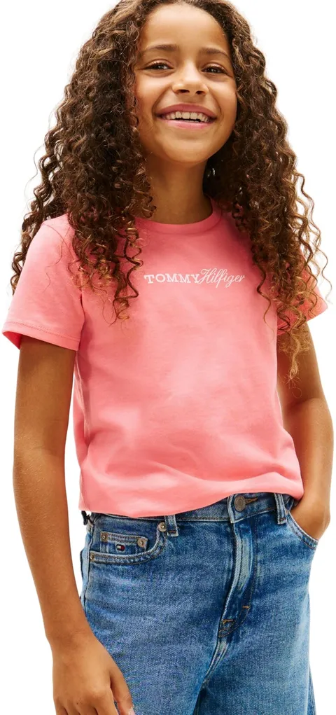 Tommy Hilfiger Bambina T-Shirt Maniche Corte Script Slim Fit, Rosa (Tropical Blush), 7