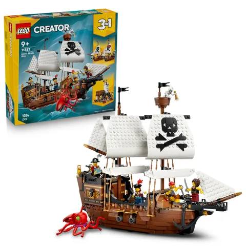 LEGO Creator 3 in 1 Iconica Nave da Pirata - Giocattolo Trasformabile in Castello o in 2