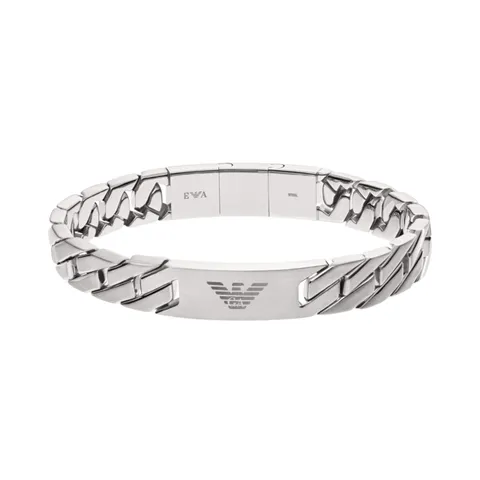 Emporio Armani Bracciale da uomo in acciaio inossidabile con chiusura a moschettone, a