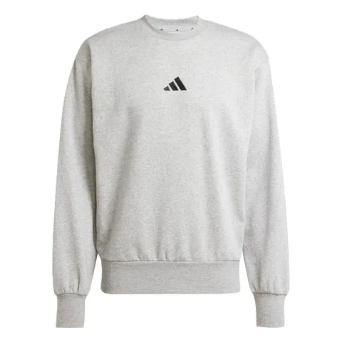adidas Uomo Essentials Feelcozy Fleece Sweatshirt, Medium Grey Heather/Black, XS