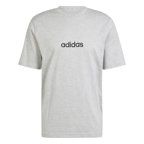 adidas Uomo Essentials Linear Single Jersey Shirt, Medium Grey Heather/Black, XXL