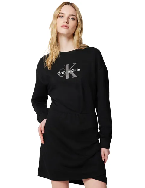 Calvin Klein LS Monologo Terry Crew Fashion D LV047E224G Abiti da Donna, Nero (Nero), S