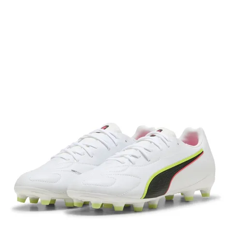 PUMA King 20 Match FG/AG JR - Scarpa da Calcio, Colore: Bianco/Rosso Acceso/Giallo
